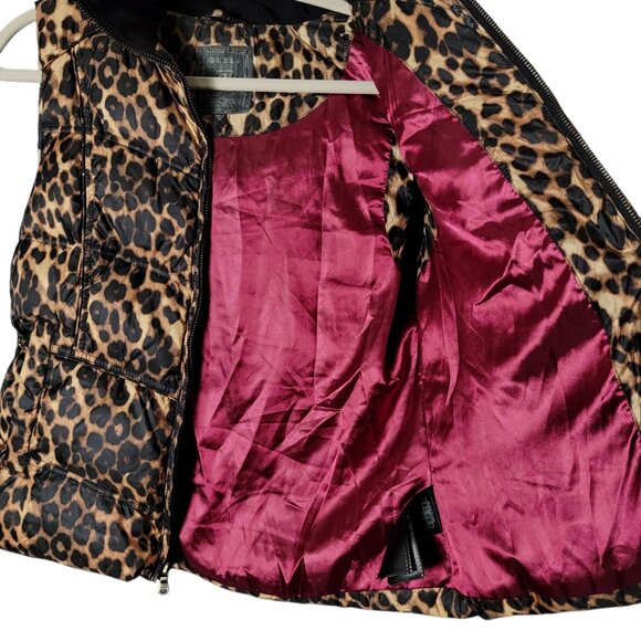 Guess Womens Y2K 2000s Leopard Faux Fur Down Feathers Hooded Puffer Vest Medium - Picture 6 of 12